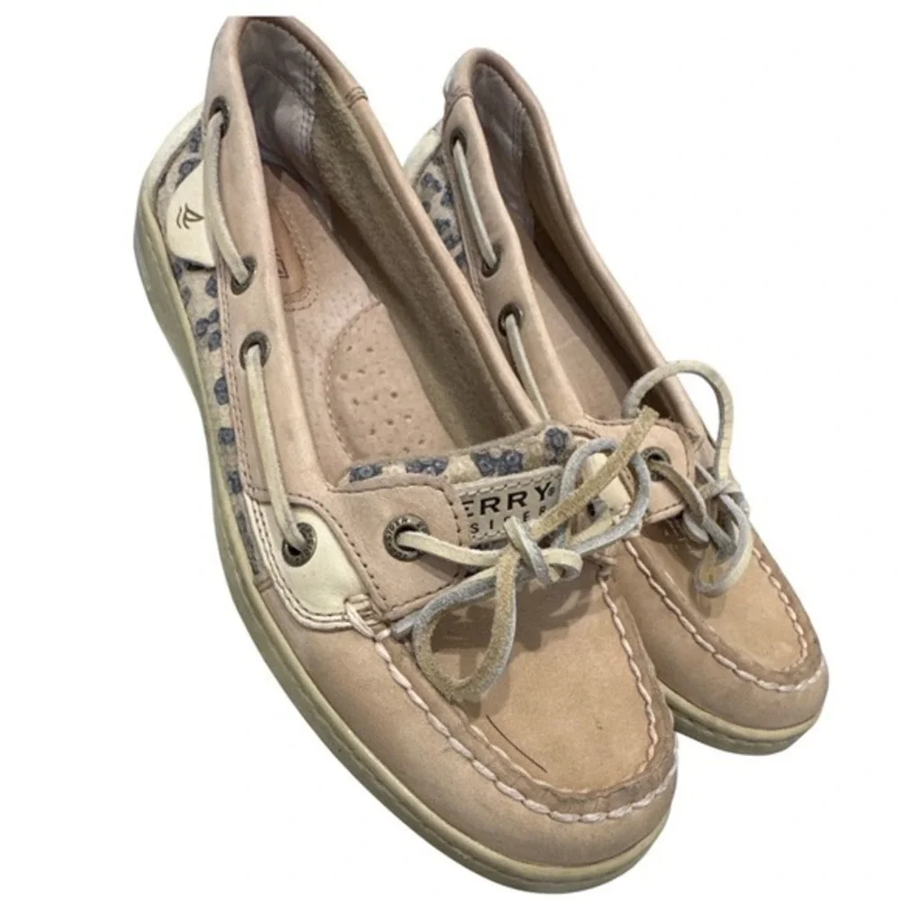 Sperry Top-Sider Angelfish Leopard Sequined Boat Shoes-Brown/Tan-Women sz‎ 7.5M